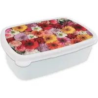 MuchoWow Broodtrommel Wit - Lunchbox - Brooddoos - Bloemen - Kleuren - Gerbera - Rozen - 18x12x6 cm - Volwassenen