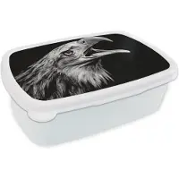 MuchoWow Broodtrommel Wit - Lunchbox - Brooddoos - Adelaar - Portret - Roofvogels - Zwart - Wit - Vogel - 18x12x6 cm - Volwassenen