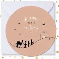 MajesticAlly Kerstkaart rond ‘Oh Come let us adore Him’ - 10 stuks -met enveloppen - kerstkaarten