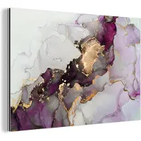 MuchoWow Wanddecoratie Metaal - Aluminium Schilderij Industrieel - Marmer - Abstract - Goud - Paars - 30x20 cm - Dibond - Foto op aluminium - Industriële muurdecoratie - Voor de woonkamer/slaapkamer