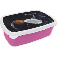 MuchoWow Broodtrommel Roze - Lunchbox - Brooddoos - Kokosnoot - Stilleven - Water - Zwart - Fruit - 18x12x6 cm - Kinderen - Meisje