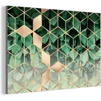 MuchoWow Wanddecoratie Metaal - Aluminium Schilderij Industrieel - Bladeren - Goud - Patronen - Kubus - Luxe - 60x40 cm - Dibond - Foto op aluminium - Industriële muurdecoratie - Voor de woonkamer/slaapkamer