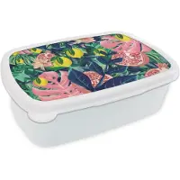 MuchoWow Broodtrommel Wit - Lunchbox - Brooddoos - Bloemen - Fruit - Kleuren - 18x12x6 cm - Volwassenen