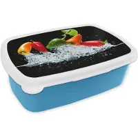MuchoWow Broodtrommel Blauw - Lunchbox - Brooddoos - Pepers - Zwart - Groenten - Water - Blad - 18x12x6 cm - Kinderen - Jongen