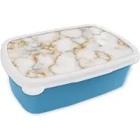 MuchoWow Broodtrommel Blauw - Lunchbox - Brooddoos - Marmer - Wit - Grijs - Goud - 18x12x6 cm - Kinderen - Jongen