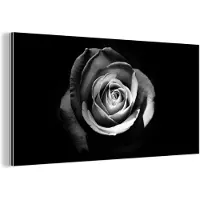 MuchoWow Wanddecoratie Metaal - Aluminium Schilderij Industrieel - Bloemen - Zwart - Roos - Wit - Botanisch - 120x60 cm - Dibond - Foto op aluminium - Industriële muurdecoratie - Voor de woonkamer/slaapkamer