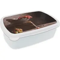 MuchoWow Broodtrommel Wit - Lunchbox - Brooddoos - Rustiek - Druiven - Schaal - Stilleven - Fruit - 18x12x6 cm - Volwassenen
