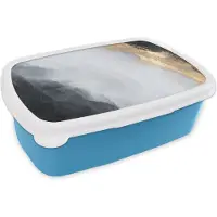 MuchoWow Broodtrommel Blauw - Lunchbox - Brooddoos - Abstract - Verf - Goud - Zwart - Marmer - 18x12x6 cm - Kinderen - Jongen