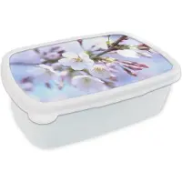 MuchoWow Broodtrommel Wit - Lunchbox - Brooddoos - Bloemen - Sakura - Tak - 18x12x6 cm - Volwassenen