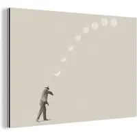 MuchoWow Wanddecoratie Metaal - Aluminium Schilderij Industrieel - Vintage - Maan - Man - 150x100 cm - Dibond - Foto op aluminium - Industriële muurdecoratie - Voor de woonkamer/slaapkamer