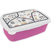 MuchoWow Broodtrommel Roze - Lunchbox - Brooddoos - Auto - Kinderen - Gebouwen - 18x12x6 cm - Kinderen - Meisje