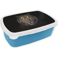 MuchoWow Broodtrommel Blauw - Lunchbox - Brooddoos - Tijger - Wilde dieren - Portret - Zwart - Dieren - 18x12x6 cm - Kinderen - Jongen