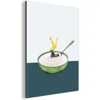 MuchoWow Wanddecoratie Metaal - Aluminium Schilderij Industrieel - Yoghurt - Yoga - Retro - 90x120 cm - Dibond - Foto op aluminium - Industriële muurdecoratie - Voor de woonkamer/slaapkamer