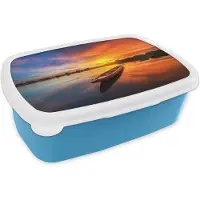 MuchoWow Broodtrommel Blauw - Lunchbox - Brooddoos - Boot - Water - Zonsondergang - Oranje - Water - 18x12x6 cm - Kinderen - Jongen