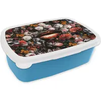 MuchoWow Broodtrommel Blauw - Lunchbox - Brooddoos - Lippen - Bloemen - Verf - Oranje - Kunst - Abstract - Oude meesters - 18x12x6 cm - Kinderen - Jongen
