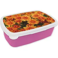 MuchoWow Broodtrommel Roze - Lunchbox - Brooddoos - Bloemen - Oranje - Chrysant - 18x12x6 cm - Kinderen - Meisje