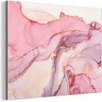 MuchoWow Wanddecoratie Metaal - Aluminium Schilderij Industrieel - Goud - Marmer - Roze - 120x90 cm - Dibond - Foto op aluminium - Industriële muurdecoratie - Voor de woonkamer/slaapkamer