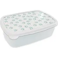 MuchoWow Broodtrommel Wit - Lunchbox - Brooddoos - Bladeren - Patroon - Blauw - 18x12x6 cm - Volwassenen