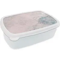 MuchoWow Broodtrommel Wit - Lunchbox Cement - Beton - Retro - Industrieel - Wit - Blauw - Brooddoos 18x12x6 cm - Brood lunch box - Broodtrommels voor kinderen en volwassenen