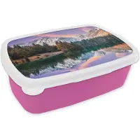 MuchoWow Broodtrommel Roze - Lunchbox - Brooddoos - Bergen - Bos - Water - Lucht - Roze - Paars - 18x12x6 cm - Kinderen - Meisje