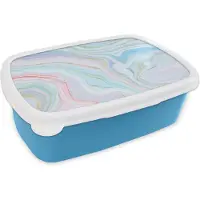 MuchoWow Broodtrommel Blauw - Lunchbox - Brooddoos - Marmer - Pastel - Patronen - Abstract - 18x12x6 cm - Kinderen - Jongen