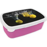 MuchoWow Broodtrommel Roze - Lunchbox - Brooddoos - Citroen - Fruit - Stilleven - Water - Geel - 18x12x6 cm - Kinderen - Meisje