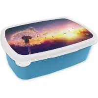 MuchoWow Broodtrommel Blauw - Lunchbox - Brooddoos - Paardenbloem - Bloemen - Zonsondergang - Horizon - Nacht - 18x12x6 cm - Kinderen - Jongen