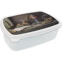 MuchoWow Broodtrommel Wit - Lunchbox - Brooddoos - Boek - Stilleven - Walnoot - Lantaarn - Vintage - 18x12x6 cm - Volwassenen