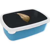 MuchoWow Broodtrommel Blauw - Lunchbox - Brooddoos - Bladeren - Luxe - Goud - Zwart - Natuur - 18x12x6 cm - Kinderen - Jongen