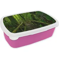 MuchoWow Broodtrommel Roze - Lunchbox - Brooddoos - Jungle - Brug - Mos - Natuur - Tropisch - 18x12x6 cm - Kinderen - Meisje