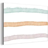 MuchoWow Wanddecoratie Metaal - Aluminium Schilderij Industrieel - Lijn - Pastel - Regenboog - Patronen - 90x60 cm - Dibond - Foto op aluminium - Industriële muurdecoratie - Voor de woonkamer/slaapkamer