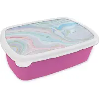 MuchoWow Broodtrommel Roze - Lunchbox - Brooddoos - Marmer - Pastel - Patronen - Abstract - 18x12x6 cm - Kinderen - Meisje