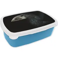 MuchoWow Broodtrommel Blauw - Lunchbox - Brooddoos - Vogel - Portret - Neushoornvogel - Zwart - Dieren - 18x12x6 cm - Kinderen - Jongen