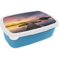 MuchoWow Broodtrommel Blauw - Lunchbox - Brooddoos - Steiger - Zonsondergang - Water - Zee - Reflectie - 18x12x6 cm - Kinderen - Jongen