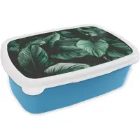 MuchoWow Broodtrommel Blauw - Lunchbox - Brooddoos - Jungle - Bladeren - Tropisch - Planten - Natuur - 18x12x6 cm - Kinderen - Jongen