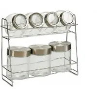 Vivalto Kruidenrekje met 7 kruidenpotjes 27 cm van metaal/glas - Kruidenrekken