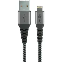 Goobay Lightning naar USB-A stoffen kabel met metalen connectoren, spacegrijs/zilver, 0,5 meter (verpakt in een zachte verpakking)