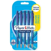 Paper Mate Flexgrip Ultra-balpennen met drukknop | Medium punt (1,0 mm) | Blauwe inkt | 5 stuks