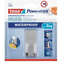 TESA Powerstrips RVS haken waterproof Tesa 2 stuks - Handdoekhaakjes