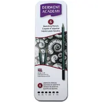 Derwent grafietpotlood Academy, blik van 6 stuks: 3B-2B-B-HB-H-2H