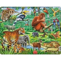 Larsen In de jungle – Puzzel – Dieren – Jungle – Educatieve legpuzzel voor kinderen – 20 stukjes – Gemaakt in Noorwegen – Extra dikke 2,5 mm stukjes – Tray met vaste rand