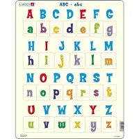 Larsen Hoofdletters en kleine letters – Puzzel – Leren lezen – Letters – Educatieve legpuzzel voor kinderen – 26 stukjes – Gemaakt in Noorwegen – Extra dikke 2,5 mm stukjes – Tray met vaste rand