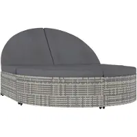 vidaXL Ligbed met kussens 2-persoons poly rattan grijs