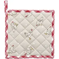 Clayre & Eef Pannenlap 20*20 cm Beige, Rood Katoen Vierkant kip Afgiet Pannenlap Afgiethulp Pannelap Beige Afgiet