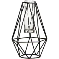 Mica Decorations Zwart metalen diamant draad vaasje met glas 11 x 10 x 17 cm - Vazen