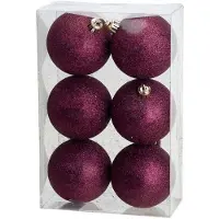 Cosy & Trendy 6x stuks kunststof glitter kerstballen aubergine roze 8 cm - Kerstbal