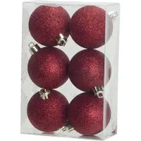 Cosy & Trendy Kerstballen - 6x st - rood - glitters - 6 cm - Kerstbal