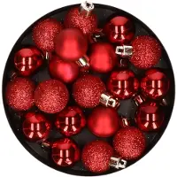 Cosy & Trendy 60x stuks kleine kunststof kerstballen rood 3 cm mat/glans/glitter - Kerstbal
