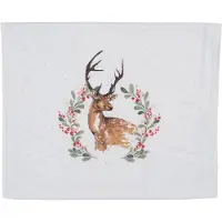 Clayre & Eef Gastendoekje 40x66 cm Wit Bruin Katoen Rechthoek Hert Toilet Handdoek Wit Toilet Handdoek