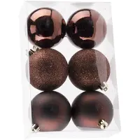 Cosy & Trendy 6x stuks kunststof kerstballen donkerbruin 8 cm mat/glans/glitter - Kerstbal